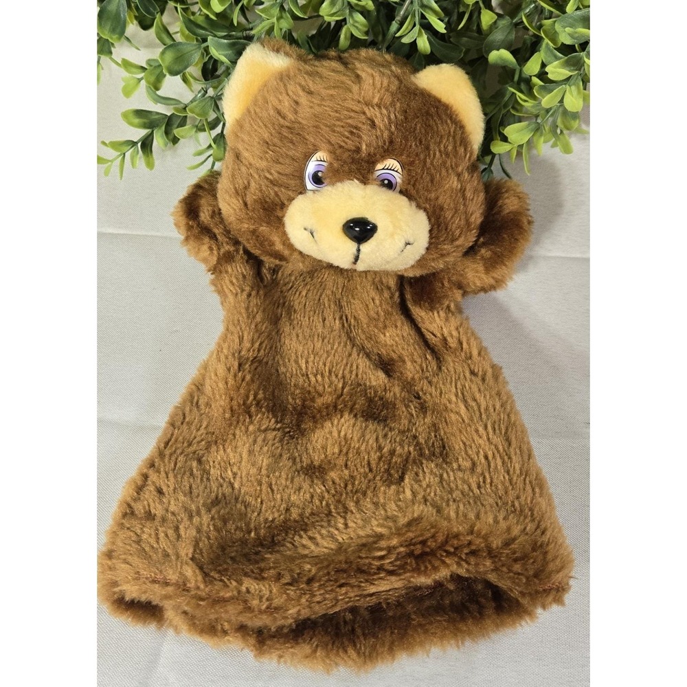 Vintage Bear Hand Puppet Purple Eyes Plush IBT Inc Educational